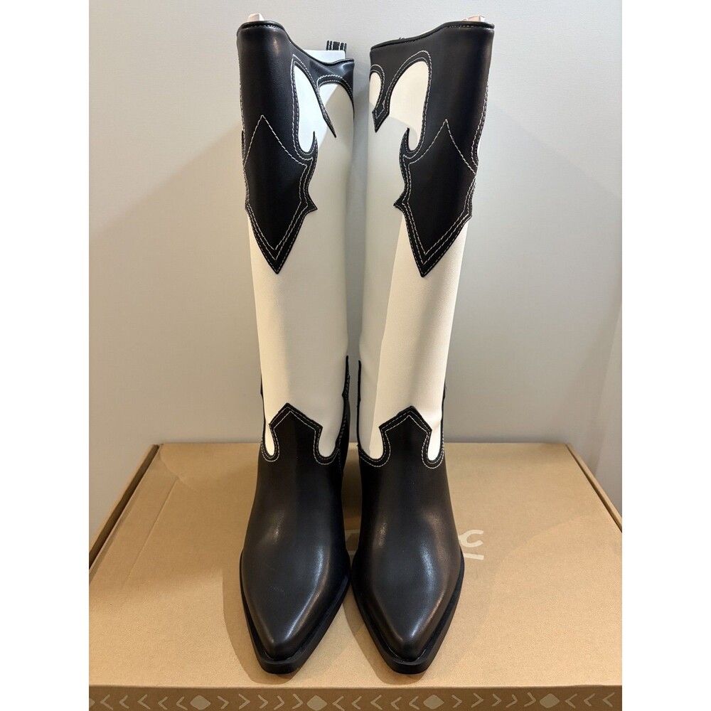 ZODIAC Women's Dawson Western Knee High Boot Black & White - Size 9